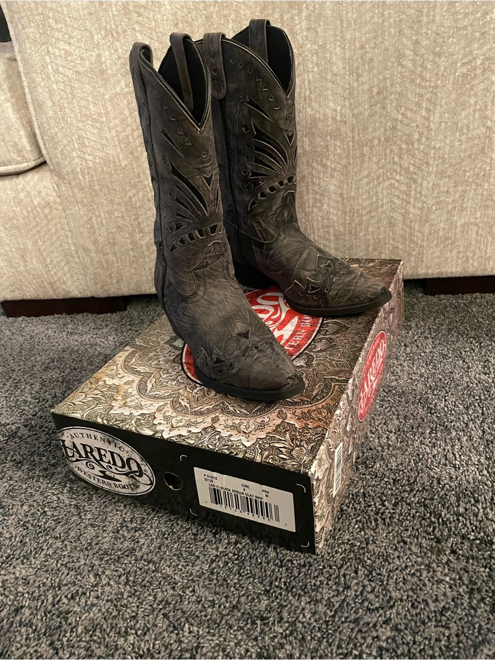 Laredo Charcoal Gray Distressed Cutout Western Boots